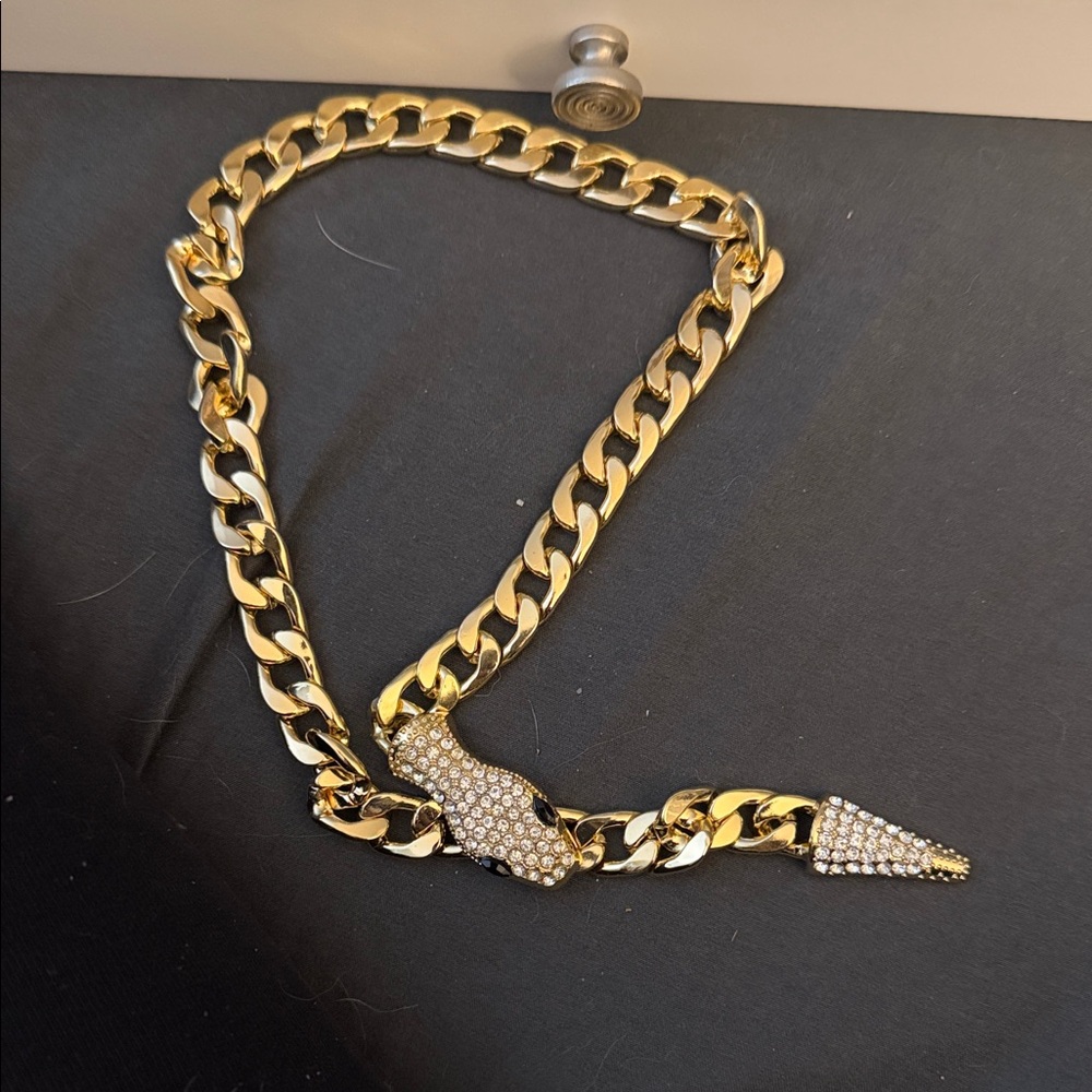 Gold Chain Necklace with Rhinestone Accents magnetic